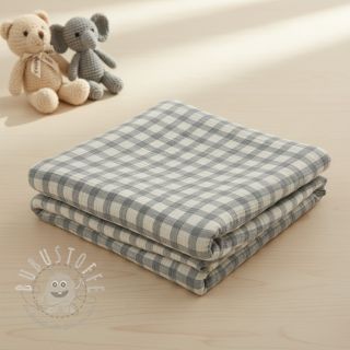 Double gauze/musselin LINEN YARN DYED Checks grey natural