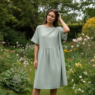 Double gauze/musselin YARN DYED Stripes old green