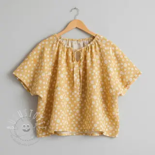 Double gauze/musselin JACQUARD Dots dark yellow