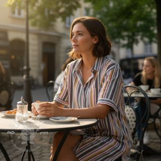 Double gauze/musselin yarn dyed Stripe purple