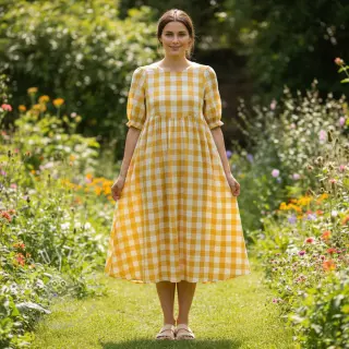 Double gauze/musselin Double sided CHECKS MINI ochre