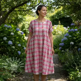 Double gauze/musselin Double sided CHECKS pink