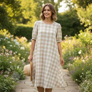 Double gauze/musselin Double sided CHECKS MINI beige