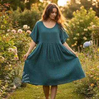 Double gauze/musselin petrol