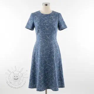 JEANS DENIM JACQUARD Flowers indigo