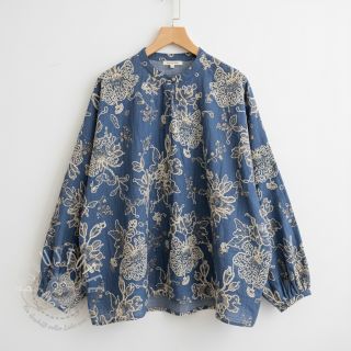 Baumwollstoff JEANS EMBROIDERY Bouquet blue