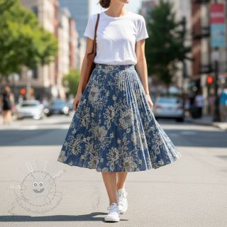 Baumwollstoff JEANS EMBROIDERY Bouquet blue