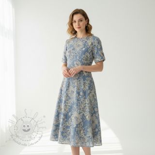 Baumwollstoff JEANS EMBROIDERY Bouquet light blue