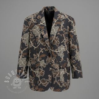 Baumwollstoff JEANS Embroidery leaves black