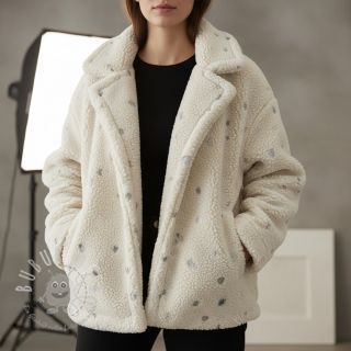 Mantelstoff TEDDY Tossed hearts silver