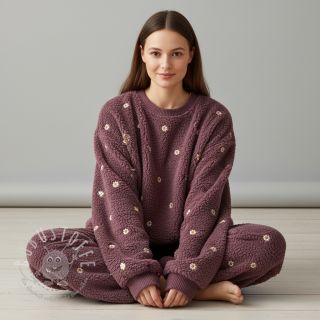 Mantelstoff TEDDY EMBROIDERY Mini rosewood