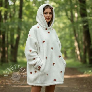 Mantelstoff EMBROIDERY Little mushrooms off white
