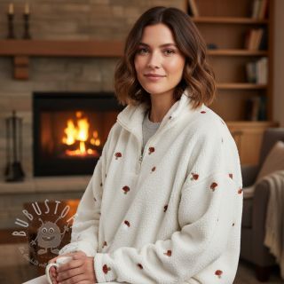 Mantelstoff EMBROIDERY Little mushrooms off white