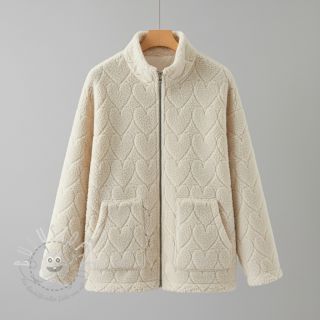 Mantelstoff TEDDY Hearts in hearts ecru