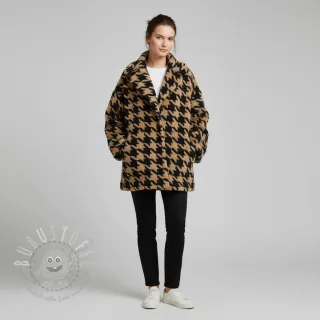 Mantelstoff TEDDY JACQUARD PIED DE POULE camel