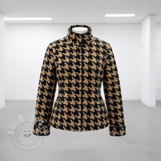 Mantelstoff TEDDY JACQUARD PIED DE POULE camel