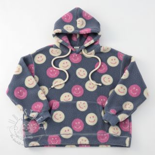 Mantelstoff TEDDY JACQUARD Happy faces jeans