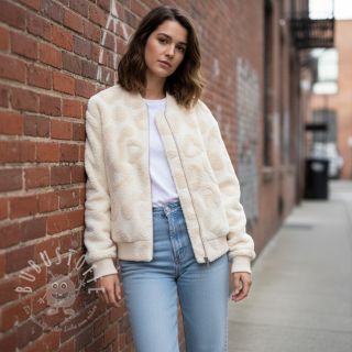 Mantelstoff TEDDY Hearts off white