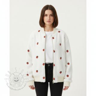 Mantelstoff TEDDY EMBROIDERY Strawberries off white
