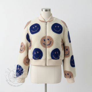 Mantelstoff TEDDY JACQUARD Happy faces ecru