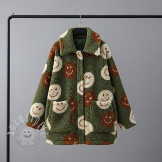 Mantelstoff TEDDY JACQUARD Happy faces green