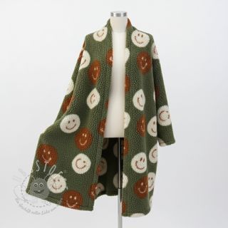 Mantelstoff TEDDY JACQUARD Happy faces green