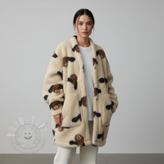 Mantelstoff TEDDY JACQUARD Dogs brown