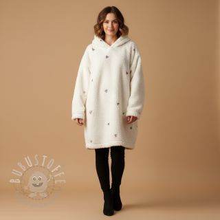 Mantelstoff TEDDY EMBROIDERY Hearts ecru