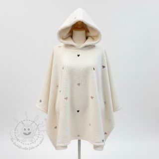Mantelstoff TEDDY EMBROIDERY Hearts ecru