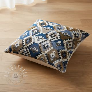 Dekostoff jacquard Kilim cobalt havane