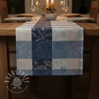 Dekostoff FRENCH TABLE CLOTH JACQUARD Cabosse allover indigo