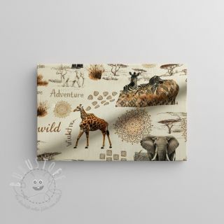 Dekostoff premium Linenlook Wildlife Safari Trip digital print