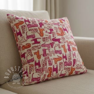 Dekostoff Linenlook Cat Wildlife Art pink