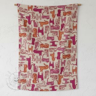 Dekostoff Linenlook Cat Wildlife Art pink