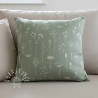 Dekostoff Linenlook Fine Fragile Flower old green