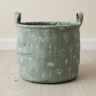 Dekostoff Linenlook Fine Fragile Flower old green