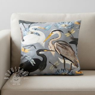 Dekostoff VELVET Heron bird steel grey