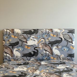 Dekostoff VELVET Heron bird steel grey