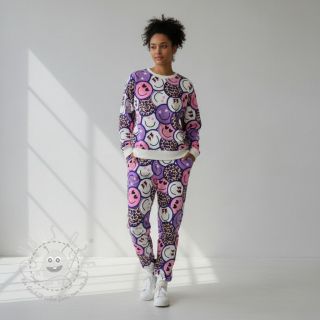 Sweatstoff Happy faces purple digital print