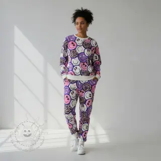 Sweatstoff Happy faces purple digital print