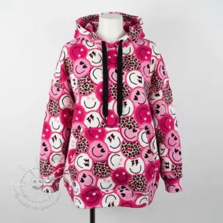 Sweatstoff Happy faces pink digital print