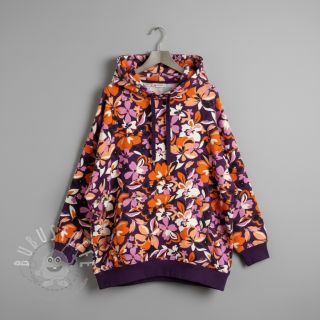 Sweatstoff Bright flowers design purple ochre