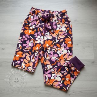 Sweatstoff Bright flowers design purple ochre