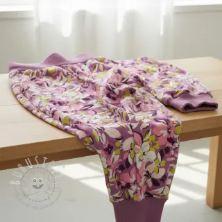 Sweatstoff Bright flowers design pink lime