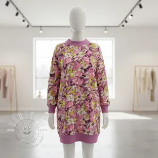 Sweatstoff Bright flowers design pink lime