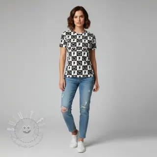 Jersey Happy faces square black digital print