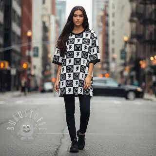 Jersey Happy faces square black digital print