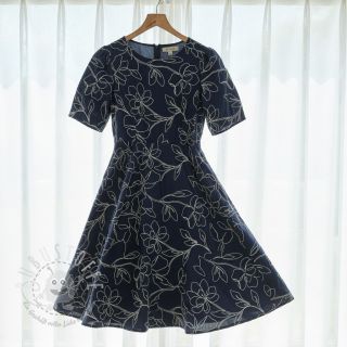 Viskosestoff leinen EMBROIDERY Flower Danielle navy