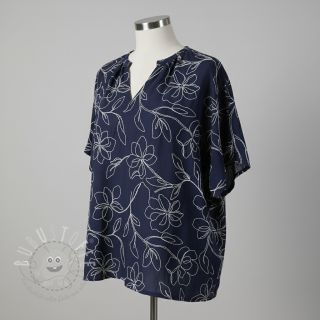 Viskosestoff leinen EMBROIDERY Flower Danielle navy