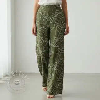 Viskosestoff leinen EMBROIDERY Leaves forest green